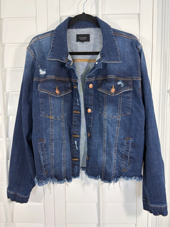 Risen Los Angeles Jackets & Blazers - Risen "The New Essentials" Distressed Dark Blue Denim Jacket (2XL)